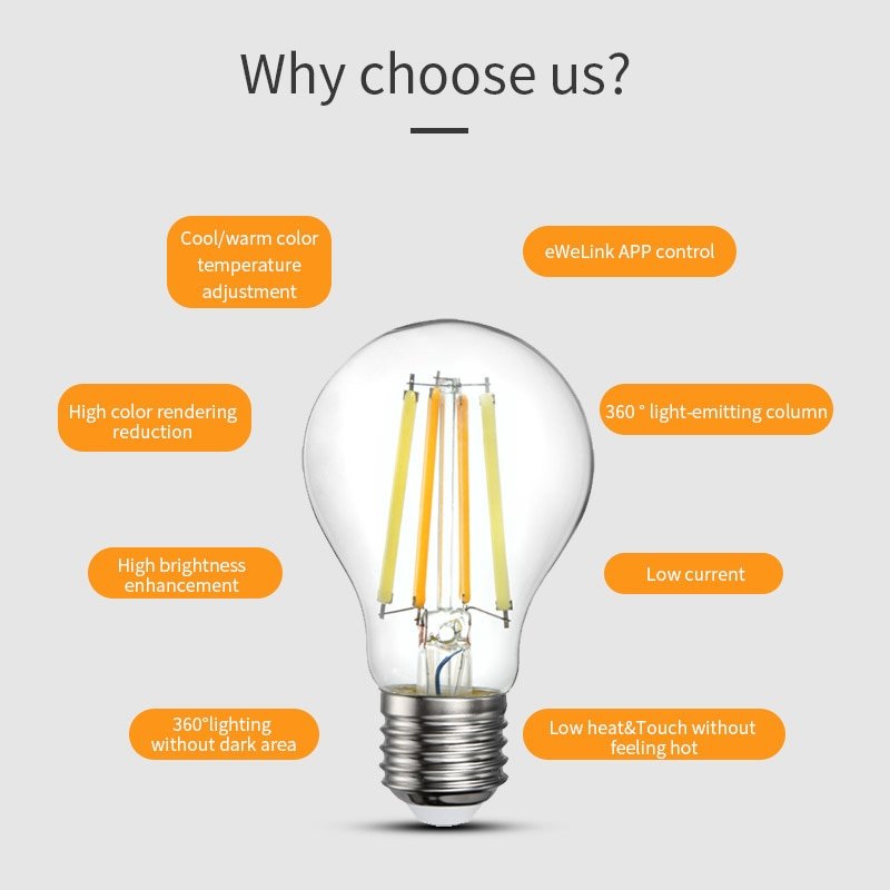 Wifi Slimme Lamp 7.5W 220V E27 Led Rgb Lamp Werkt Met Alexa/Google Thuis En Ewelink app Afstandsbediening Wit Dimbare Lamp