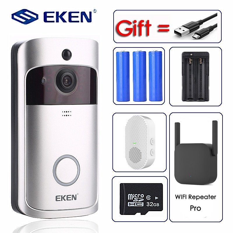 Eken V5 Smart Wifi Video Deurbel Camera Visuele Intercom Met Chime Nachtzicht Ip Deurbel Draadloze Home Security Camera
