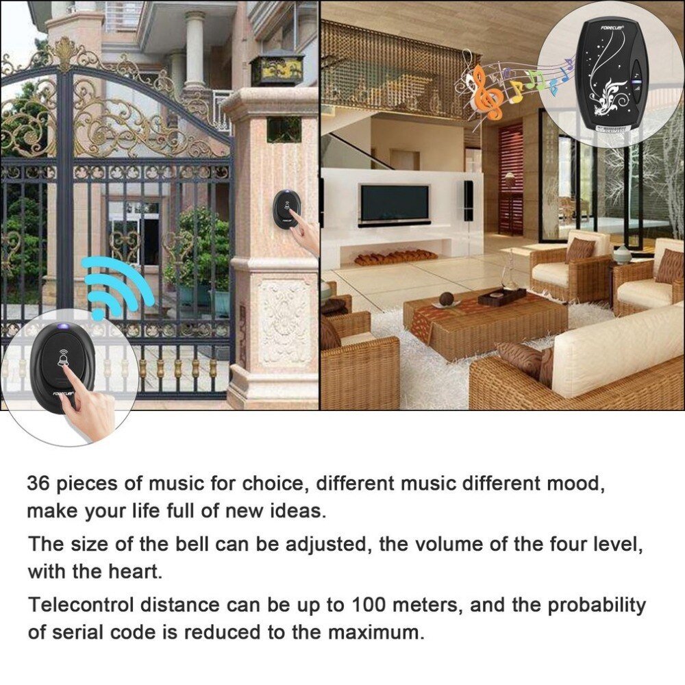 Waterdichte Draadloze Deurbel Met 36 Chimes Enkele Ontvanger Eu/Us Plug Plug-In Type Deurbel Draadloze Smart home Deurbellen