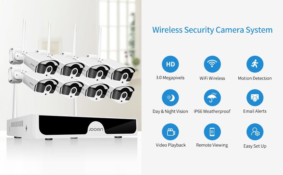 Jooan 8CH Nvr Hd 3MP Cctv Camera Systeem Audio Record Outdoor P2P Wifi Ip Security Camera Set Video Surveillance Kit