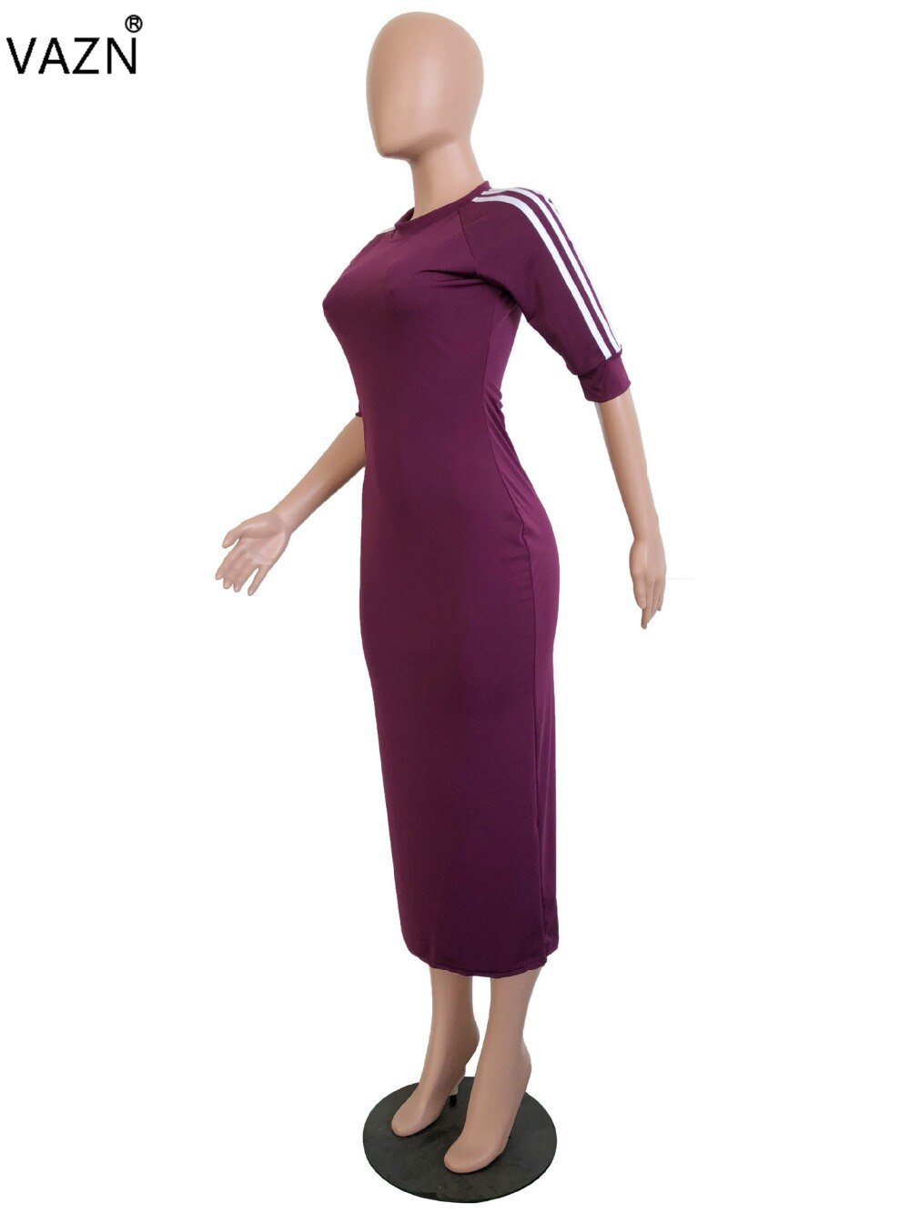 VAZN Autumn Hot Fashion 2018 Women Solid 6-Colors Dress Casual O-Neck Half Sleeve Dress Ladies Bodycon Hollow Out Dress SY8221
