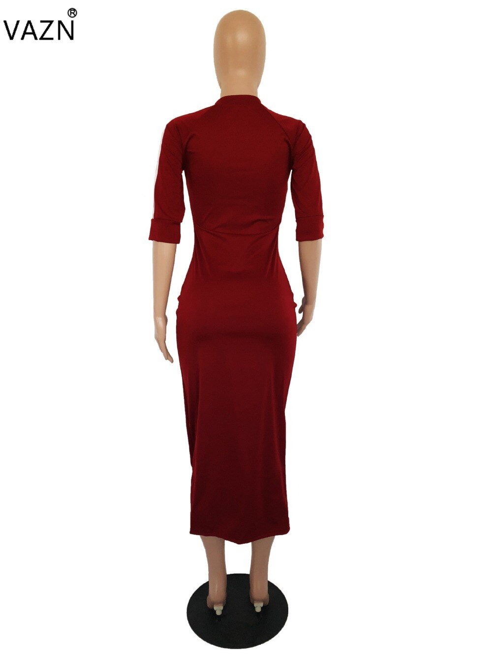 VAZN Autumn Hot Fashion 2018 Women Solid 6-Colors Dress Casual O-Neck Half Sleeve Dress Ladies Bodycon Hollow Out Dress SY8221