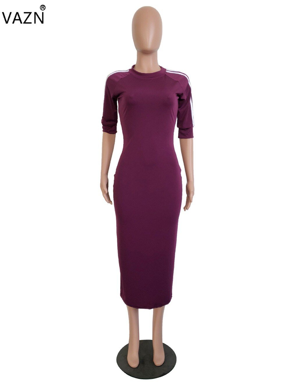 VAZN Autumn Hot Fashion 2018 Women Solid 6-Colors Dress Casual O-Neck Half Sleeve Dress Ladies Bodycon Hollow Out Dress SY8221