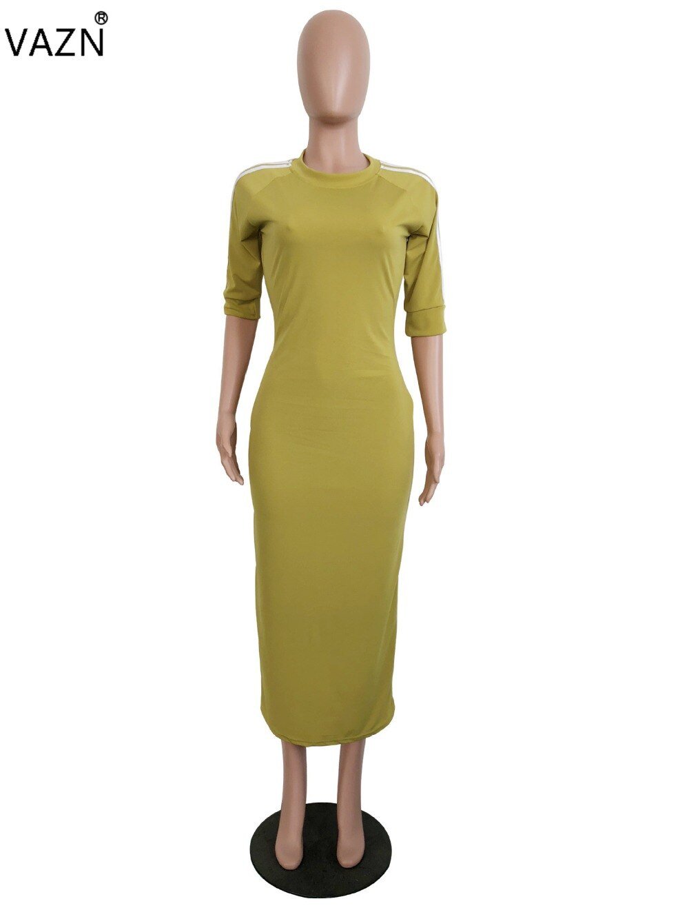 VAZN Autumn Hot Fashion 2018 Women Solid 6-Colors Dress Casual O-Neck Half Sleeve Dress Ladies Bodycon Hollow Out Dress SY8221