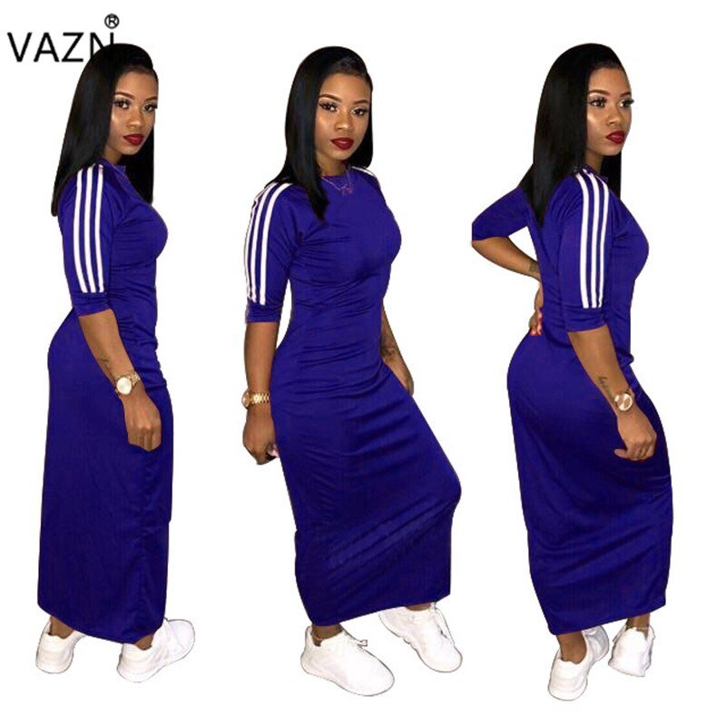 VAZN Autumn Hot Fashion 2018 Women Solid 6-Colors Dress Casual O-Neck Half Sleeve Dress Ladies Bodycon Hollow Out Dress SY8221