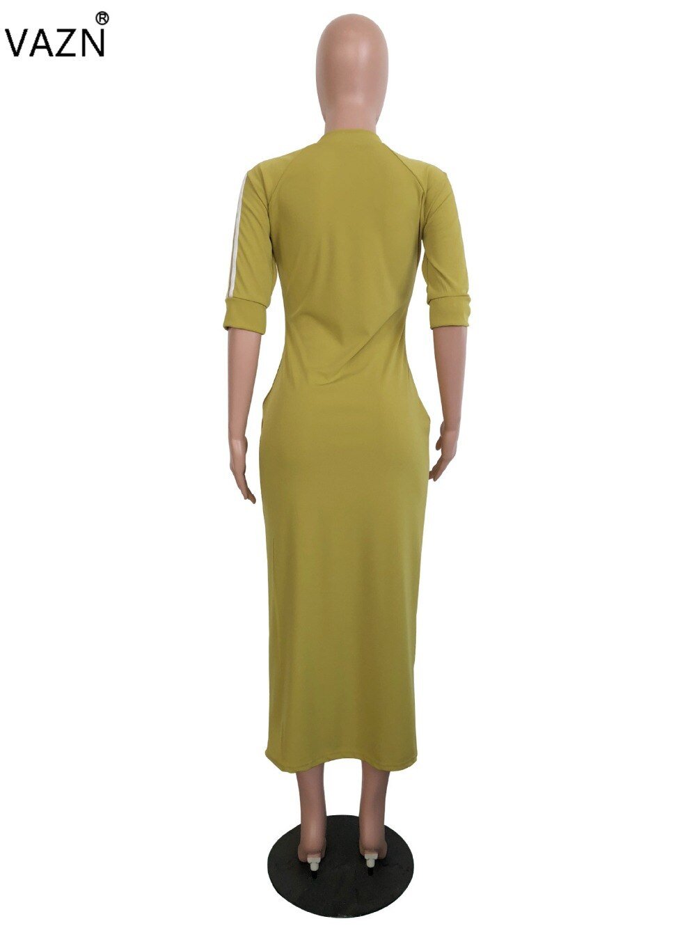 VAZN Autumn Hot Fashion 2018 Women Solid 6-Colors Dress Casual O-Neck Half Sleeve Dress Ladies Bodycon Hollow Out Dress SY8221
