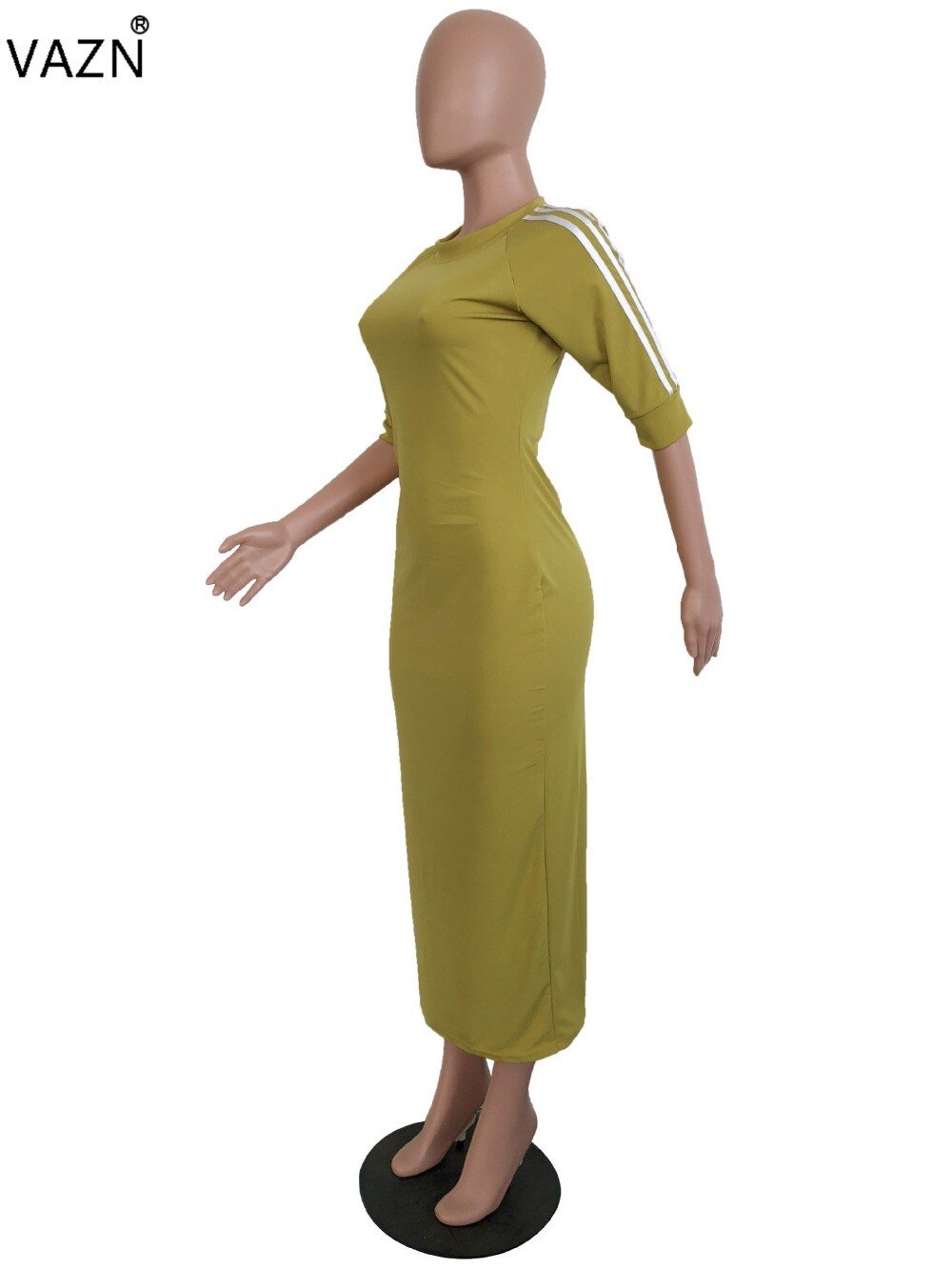 VAZN Autumn Hot Fashion 2018 Women Solid 6-Colors Dress Casual O-Neck Half Sleeve Dress Ladies Bodycon Hollow Out Dress SY8221