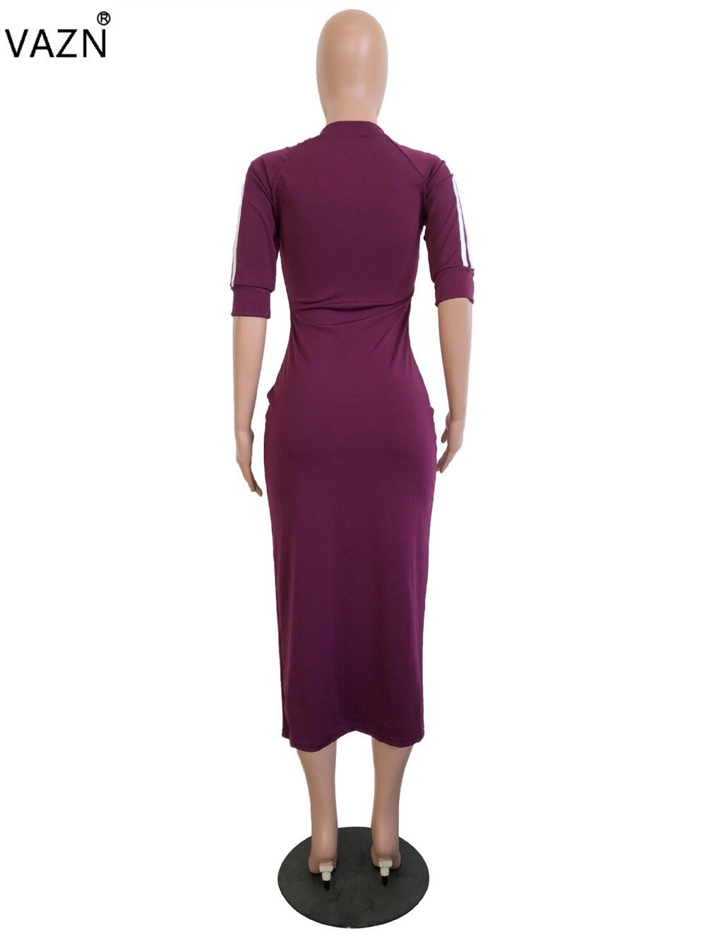VAZN Autumn Hot Fashion 2018 Women Solid 6-Colors Dress Casual O-Neck Half Sleeve Dress Ladies Bodycon Hollow Out Dress SY8221