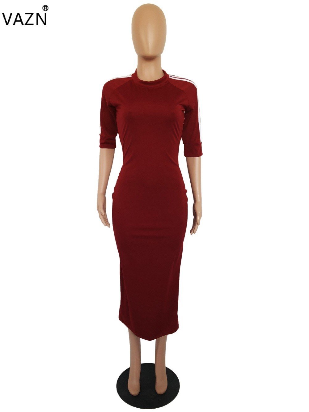 VAZN Autumn Hot Fashion 2018 Women Solid 6-Colors Dress Casual O-Neck Half Sleeve Dress Ladies Bodycon Hollow Out Dress SY8221