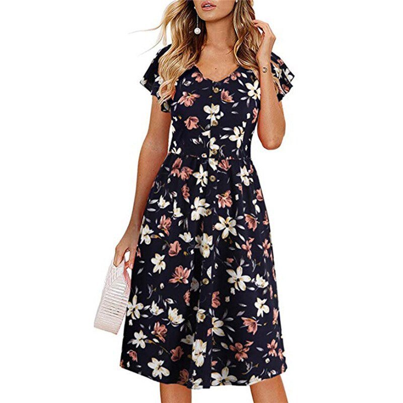 JAYCOSIN 2019 New Summer Women Dress Print Button Sleeveless Pleated Evening Party Club Dress Beach Dresses Vestido je30