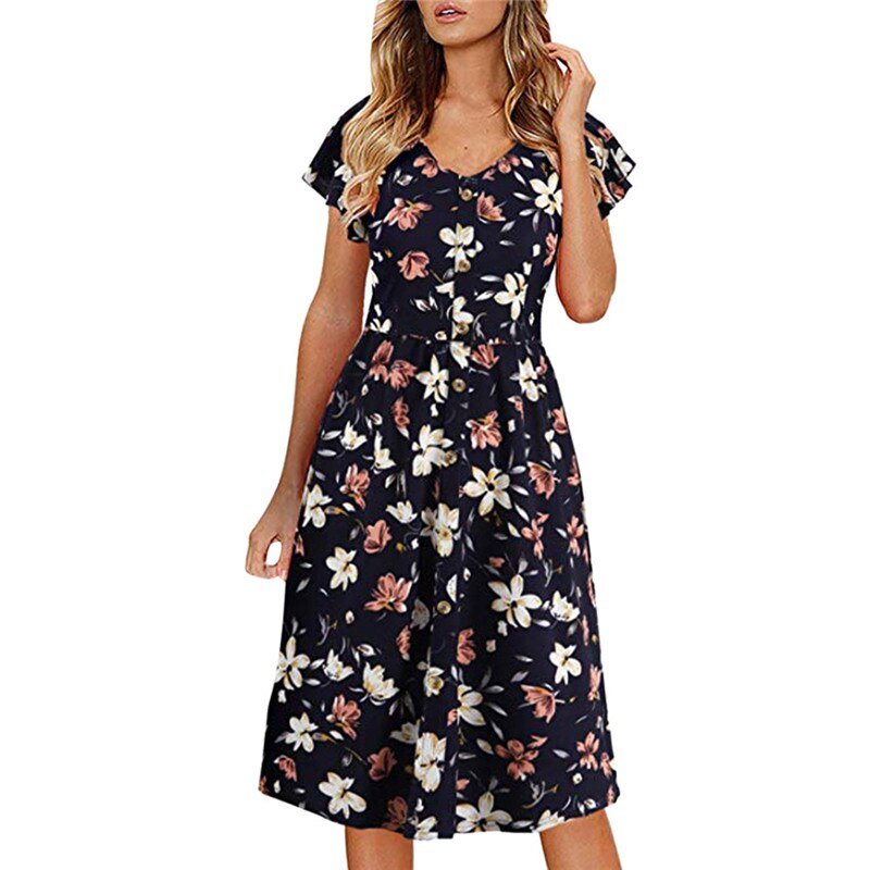 JAYCOSIN 2019 New Summer Women Dress Print Button Sleeveless Pleated Evening Party Club Dress Beach Dresses Vestido je30