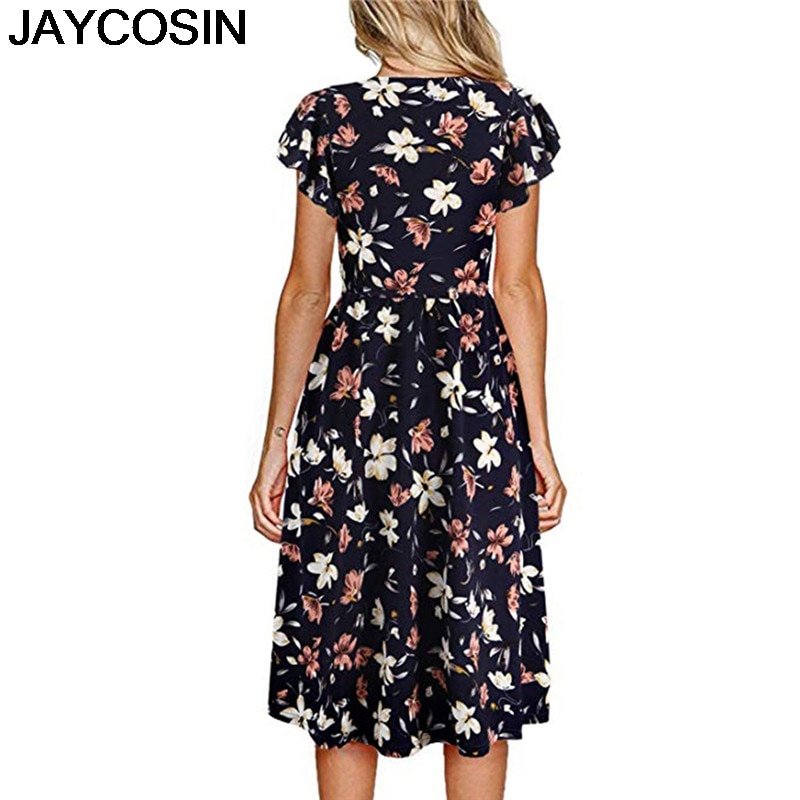 JAYCOSIN 2019 New Summer Women Dress Print Button Sleeveless Pleated Evening Party Club Dress Beach Dresses Vestido je30