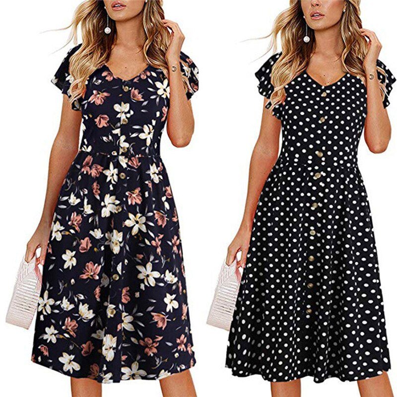 JAYCOSIN 2019 New Summer Women Dress Print Button Sleeveless Pleated Evening Party Club Dress Beach Dresses Vestido je30