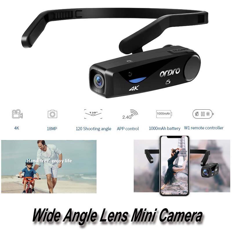 ORDRO EP6 4K 25fps Full HD Wearable Video Cameras CMOS Sensor Wide Angle Lens Mini Cam 1080P Digital Camcorder Vlog Camera