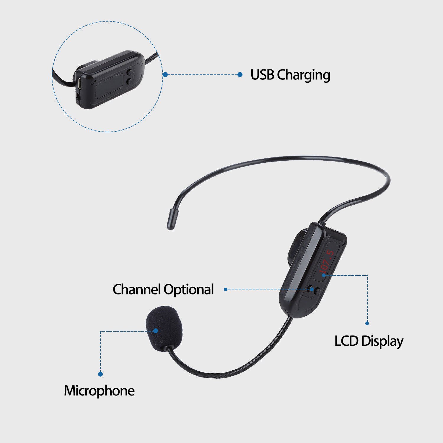 FM 30m Wireless Microphone Headset Transmitter 87.0Mhz-108Mhz For Teaching Tour Amplifier Black Hand-free FM Wireless Microphone