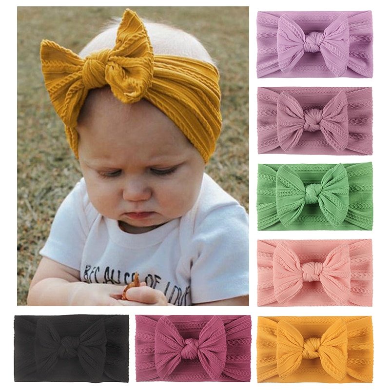 1pc Braid Nylon Bow Headbands,Cable Knit Solid Wide Nylon Headbands Turban, Baby Girls Head Wrap Hair Accessories TXTB1