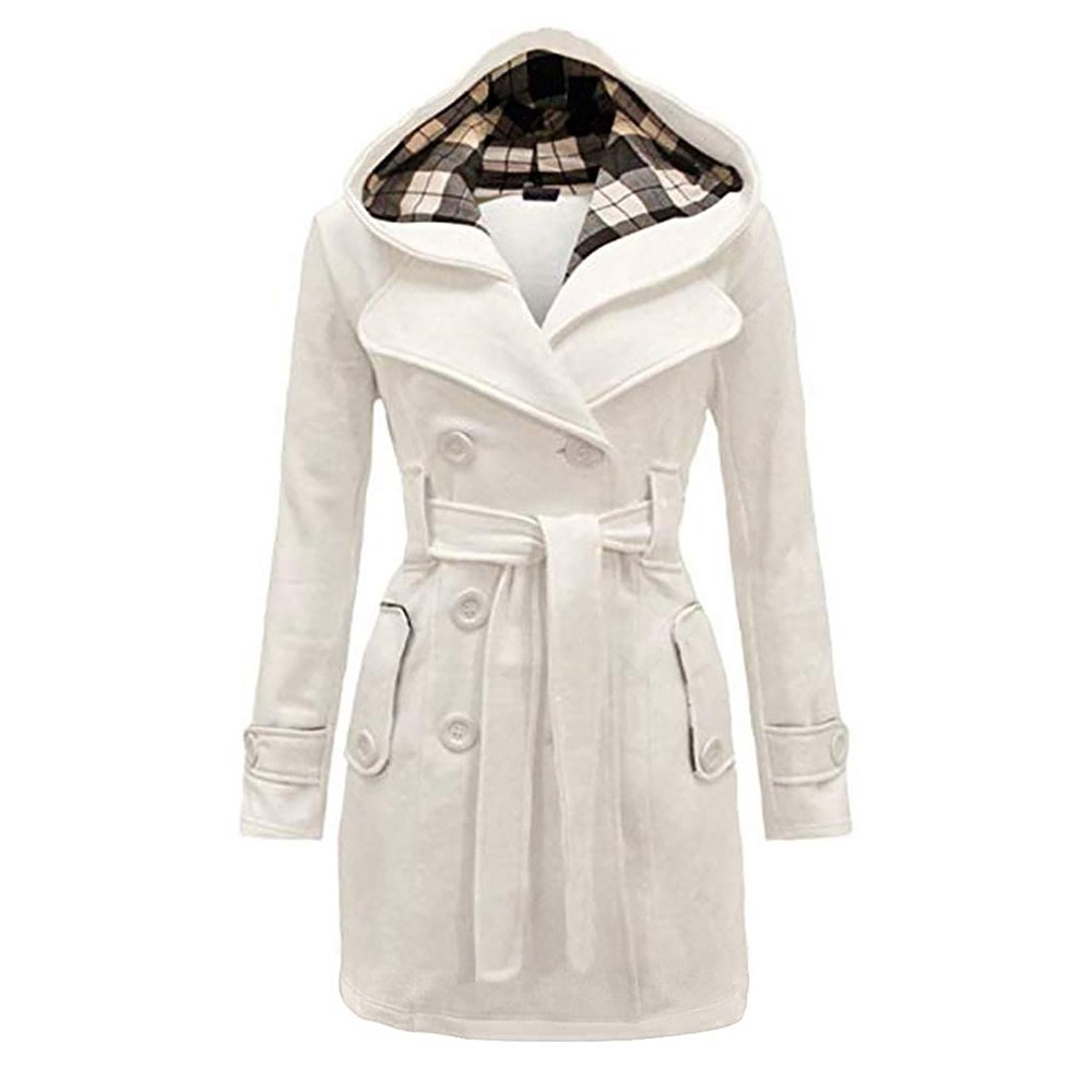 YMING Women’s Winter Double Breasted Warm Mid-length Windbreaker with Belt Fashion Solid Color Clothing Elegant Windbreaker YMING Women's Winter Double Breasted Warm Mid-length Windbreaker with Belt Fashion Solid Color Clothing Elegant Windbreaker