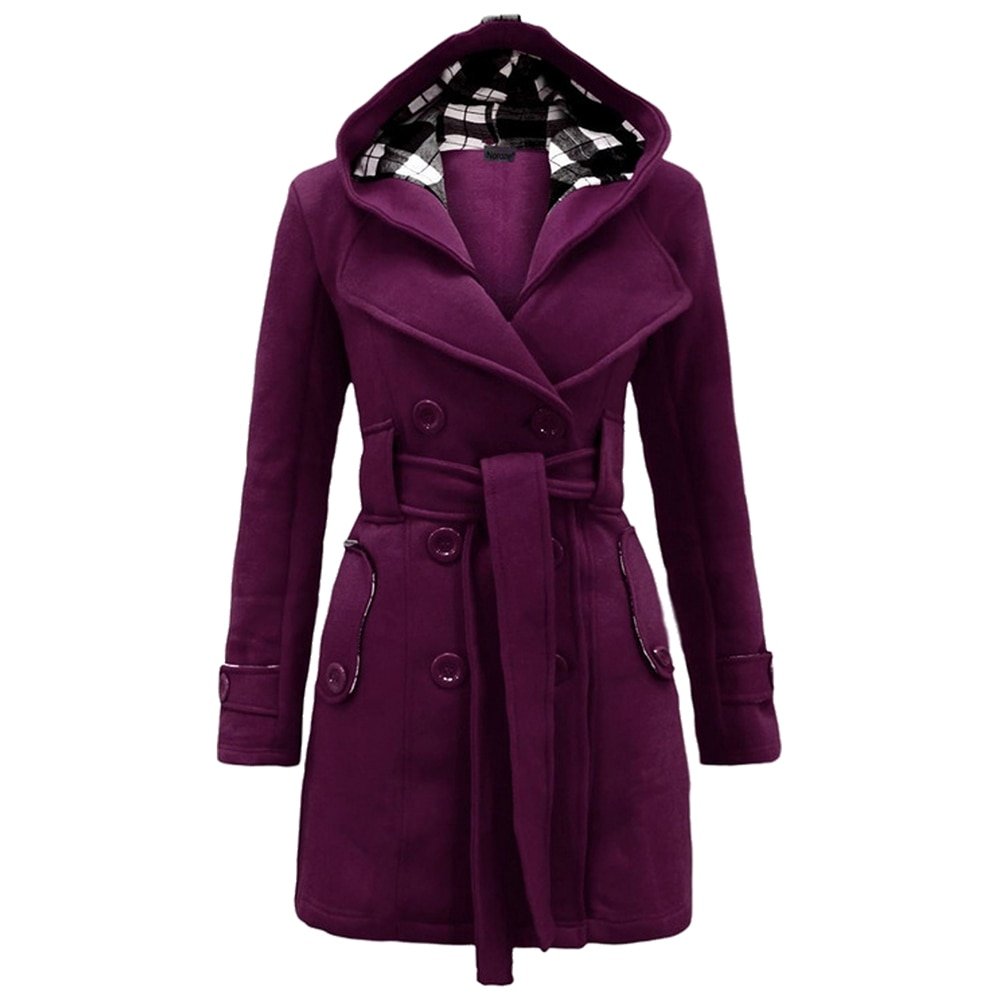 YMING Women’s Winter Double Breasted Warm Mid-length Windbreaker with Belt Fashion Solid Color Clothing Elegant Windbreaker YMING Women's Winter Double Breasted Warm Mid-length Windbreaker with Belt Fashion Solid Color Clothing Elegant Windbreaker