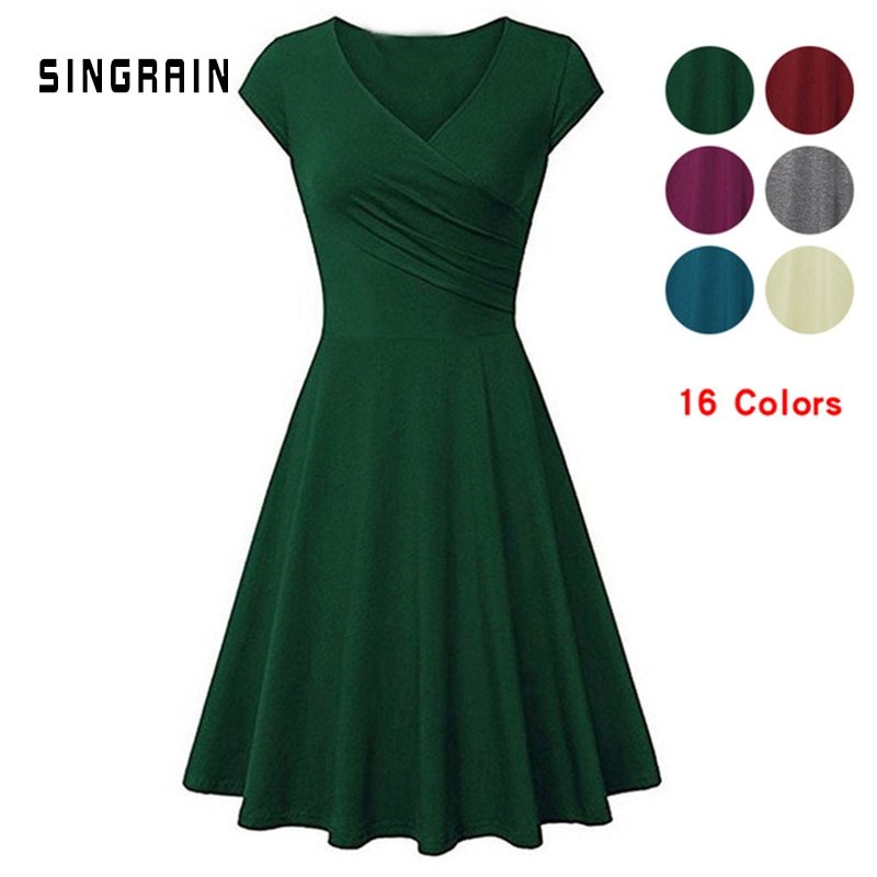SINGRAIN Summer women dresses 2019 V-neck bodycon casual dress elastic cotton sexy sundress beach holiday plus size party dresse