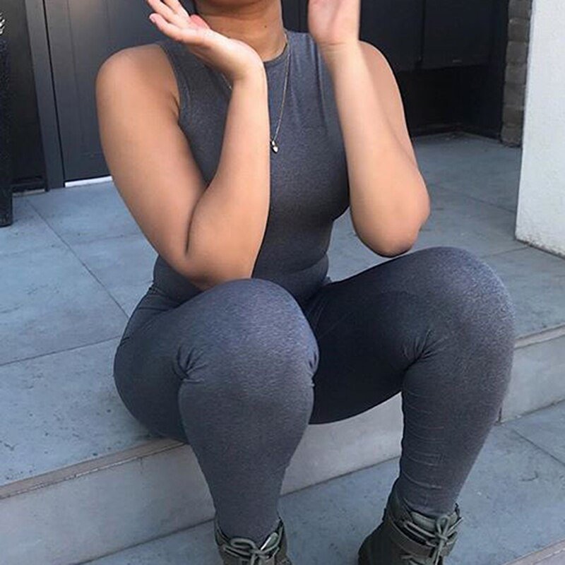 Women Sport Jumpsuit High Waist Sexy Bodysuit Halter Top Backless Skinny Bandage Playsuit Fitness Gym Overalls Woman Clothes