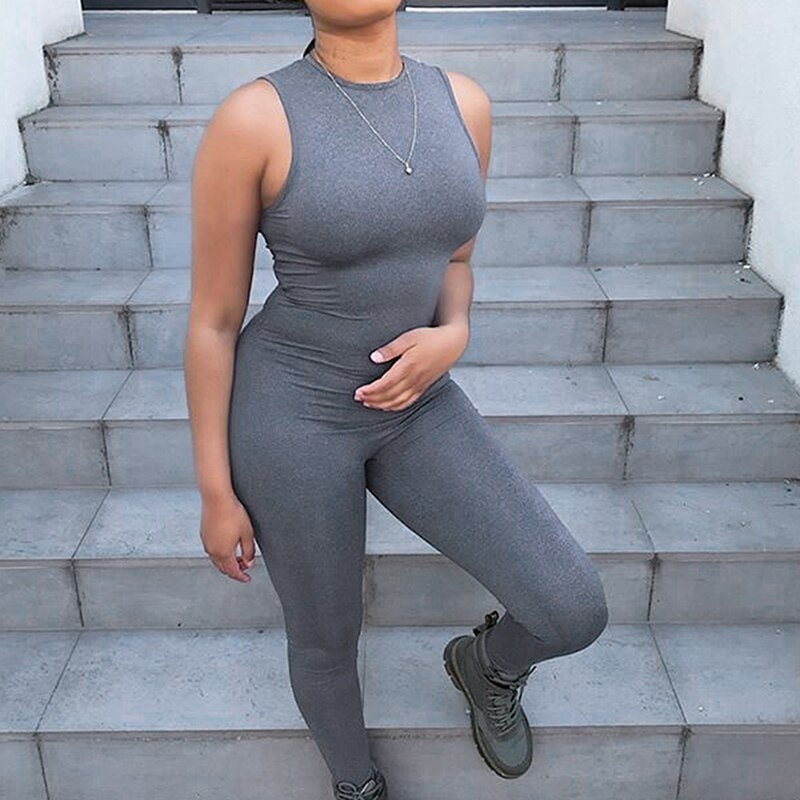 Women Sport Jumpsuit High Waist Sexy Bodysuit Halter Top Backless Skinny Bandage Playsuit Fitness Gym Overalls Woman Clothes