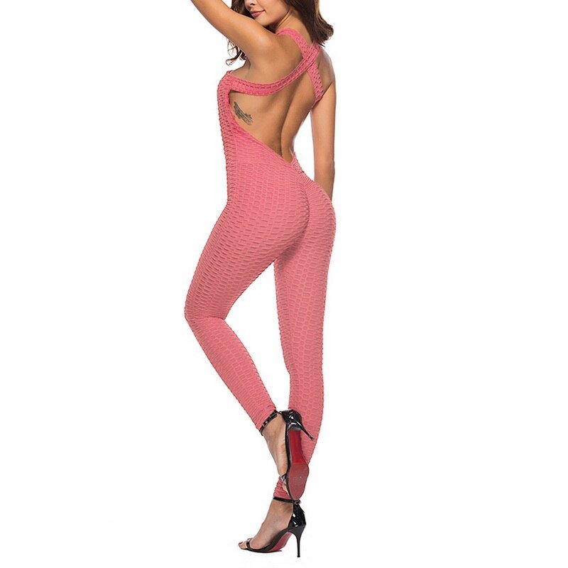 Women Sport Jumpsuit High Waist Sexy Bodysuit Halter Top Backless Skinny Bandage Playsuit Fitness Gym Overalls Woman Clothes