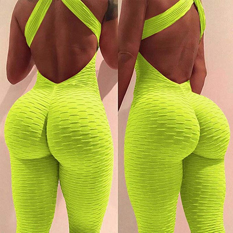 Women Sport Jumpsuit High Waist Sexy Bodysuit Halter Top Backless Skinny Bandage Playsuit Fitness Gym Overalls Woman Clothes