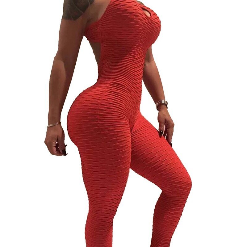 Women Sport Jumpsuit High Waist Sexy Bodysuit Halter Top Backless Skinny Bandage Playsuit Fitness Gym Overalls Woman Clothes