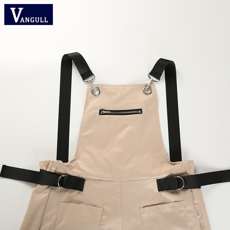 Vangull New Khaki Rompers Womens Jumpsuit Long Elegant Zipper Pockets Sleeveless Adjusted Strap High Waist Cotton Fashion Summer