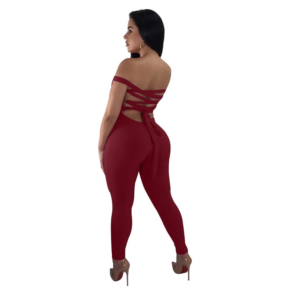 Women skinny bandage lace up backless halter jumpsuit Casual Rompers for female women 2018 autumn new jumpsuits women autumn Women skinny bandage lace up backless halter jumpsuit Casual Rompers for female women 2018 autumn new jumpsuits women autumn