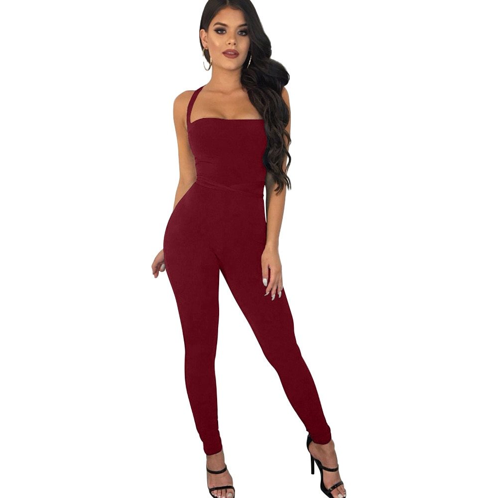Women skinny bandage lace up backless halter jumpsuit Casual Rompers for female women 2018 autumn new jumpsuits women autumn Women skinny bandage lace up backless halter jumpsuit Casual Rompers for female women 2018 autumn new jumpsuits women autumn