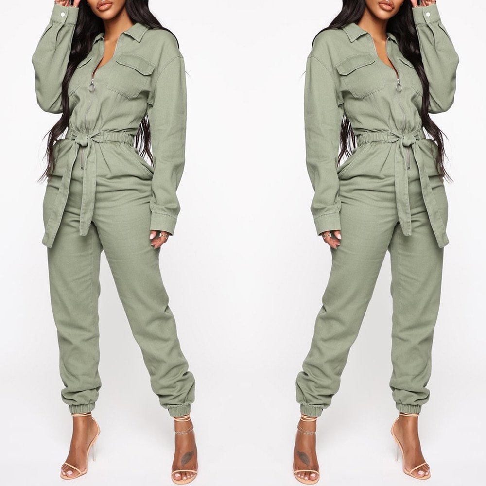 Autumn Casual Sport Overalls Women Brief Handsome Jumpsuit Long Sleeve Zipper Belt Rompers Trousers Fashion Playsuit Streetwear Autumn Casual Sport Overalls Women Brief Handsome Jumpsuit Long Sleeve Zipper Belt Rompers Trousers Fashion Playsuit Streetwear