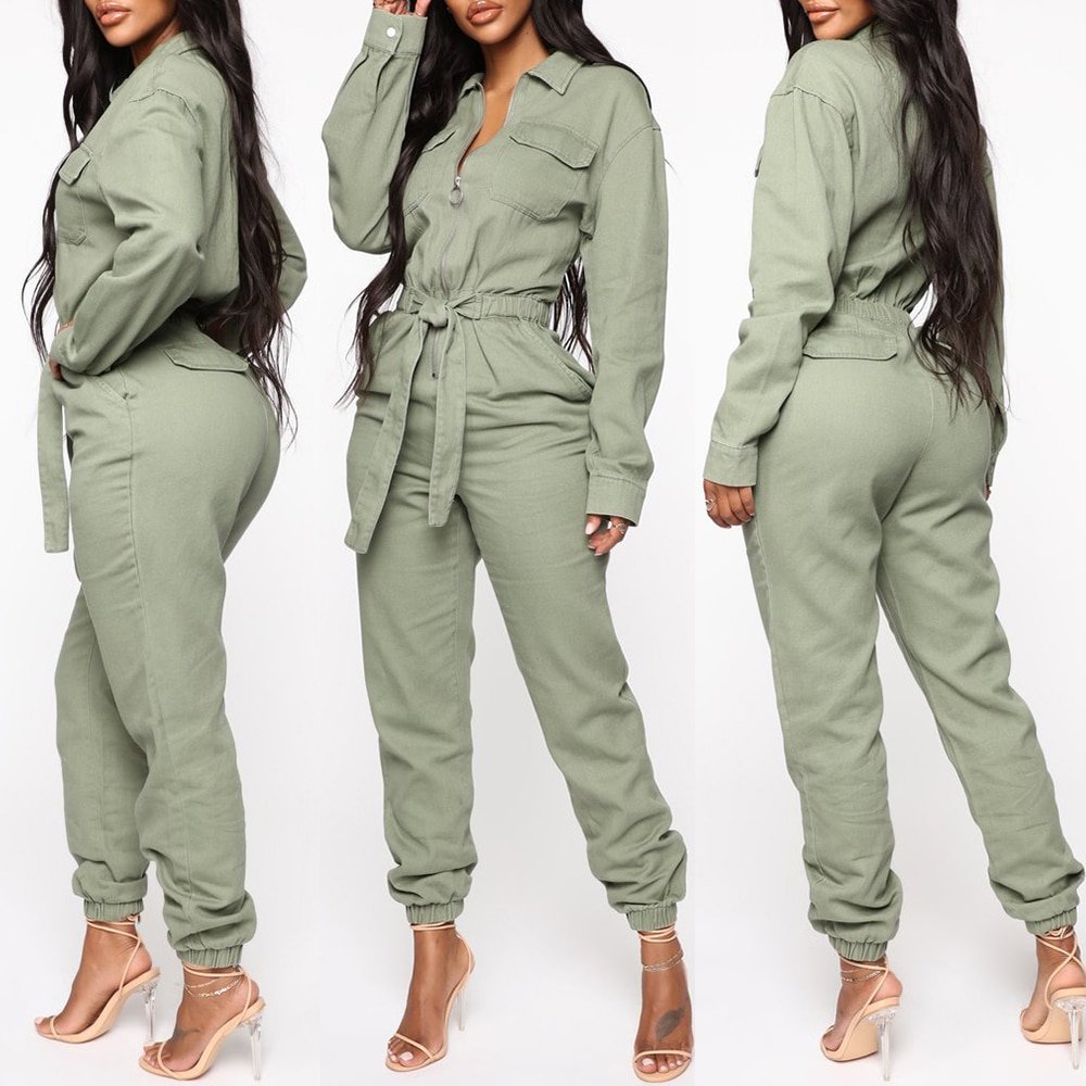 Autumn Casual Sport Overalls Women Brief Handsome Jumpsuit Long Sleeve Zipper Belt Rompers Trousers Fashion Playsuit Streetwear Autumn Casual Sport Overalls Women Brief Handsome Jumpsuit Long Sleeve Zipper Belt Rompers Trousers Fashion Playsuit Streetwear