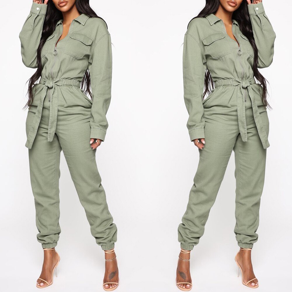 Autumn Casual Sport Overalls Women Brief Handsome Jumpsuit Long Sleeve Zipper Belt Rompers Trousers Fashion Playsuit Streetwear Autumn Casual Sport Overalls Women Brief Handsome Jumpsuit Long Sleeve Zipper Belt Rompers Trousers Fashion Playsuit Streetwear