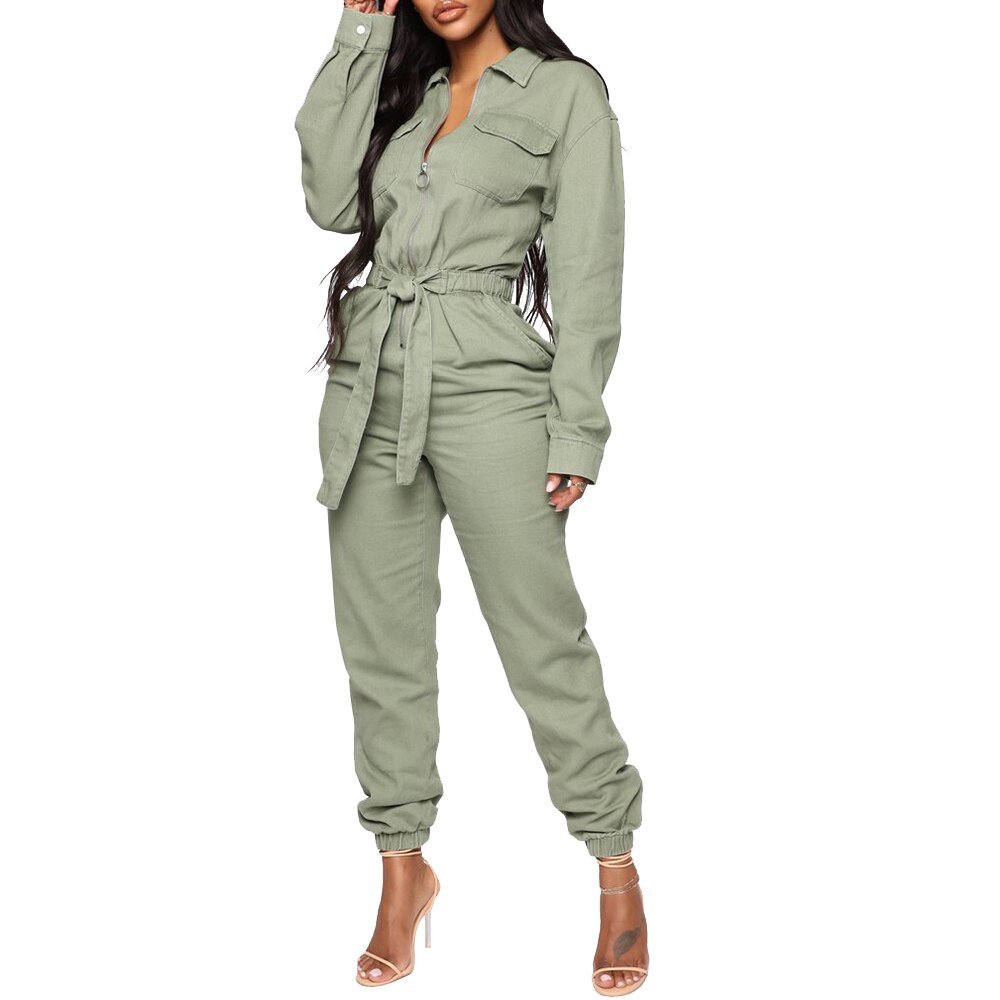 Autumn Casual Sport Overalls Women Brief Handsome Jumpsuit Long Sleeve Zipper Belt Rompers Trousers Fashion Playsuit Streetwear Autumn Casual Sport Overalls Women Brief Handsome Jumpsuit Long Sleeve Zipper Belt Rompers Trousers Fashion Playsuit Streetwear