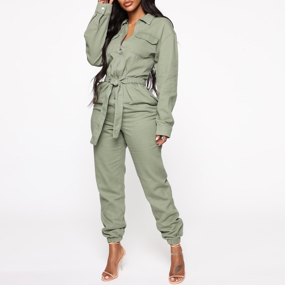 Autumn Casual Sport Overalls Women Brief Handsome Jumpsuit Long Sleeve Zipper Belt Rompers Trousers Fashion Playsuit Streetwear Autumn Casual Sport Overalls Women Brief Handsome Jumpsuit Long Sleeve Zipper Belt Rompers Trousers Fashion Playsuit Streetwear