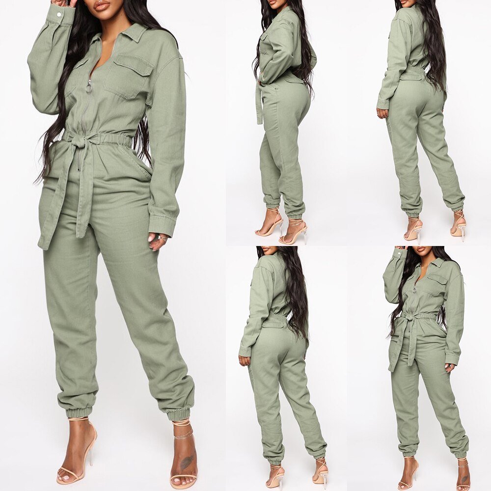 Autumn Casual Sport Overalls Women Brief Handsome Jumpsuit Long Sleeve Zipper Belt Rompers Trousers Fashion Playsuit Streetwear Autumn Casual Sport Overalls Women Brief Handsome Jumpsuit Long Sleeve Zipper Belt Rompers Trousers Fashion Playsuit Streetwear