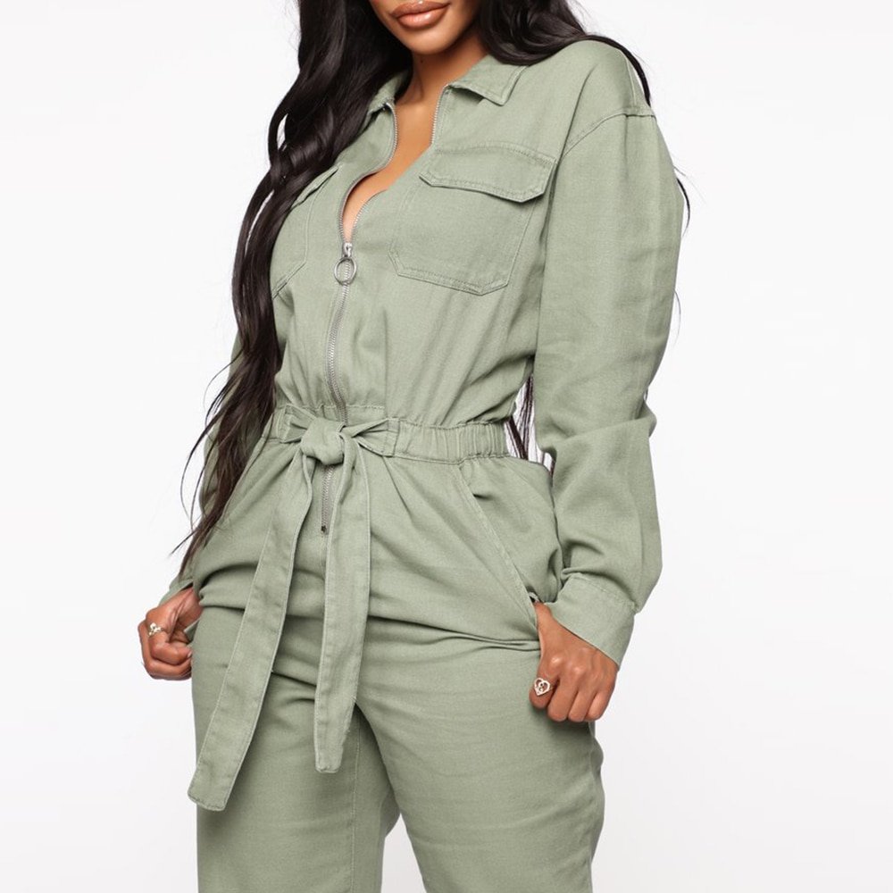 Autumn Casual Sport Overalls Women Brief Handsome Jumpsuit Long Sleeve Zipper Belt Rompers Trousers Fashion Playsuit Streetwear Autumn Casual Sport Overalls Women Brief Handsome Jumpsuit Long Sleeve Zipper Belt Rompers Trousers Fashion Playsuit Streetwear