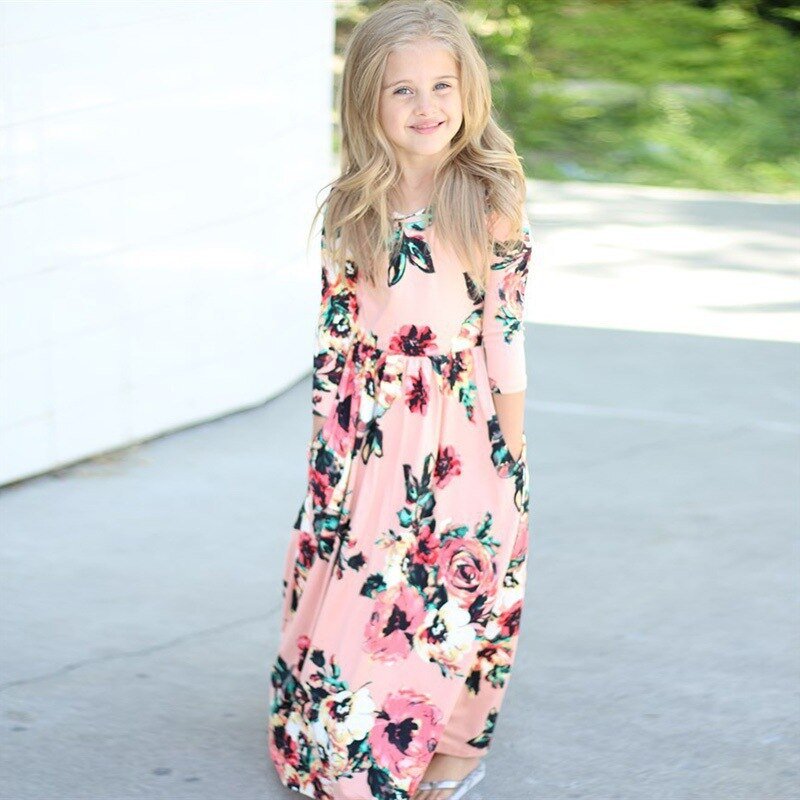 Kids Long Bohemia Maxi Dresses For Girls Clothes Teen Sundress Baby Girl Birthday Party Floral Dress Children's Beach Clothing