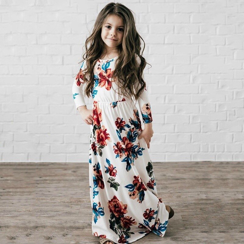 Kids Long Bohemia Maxi Dresses For Girls Clothes Teen Sundress Baby Girl Birthday Party Floral Dress Children's Beach Clothing