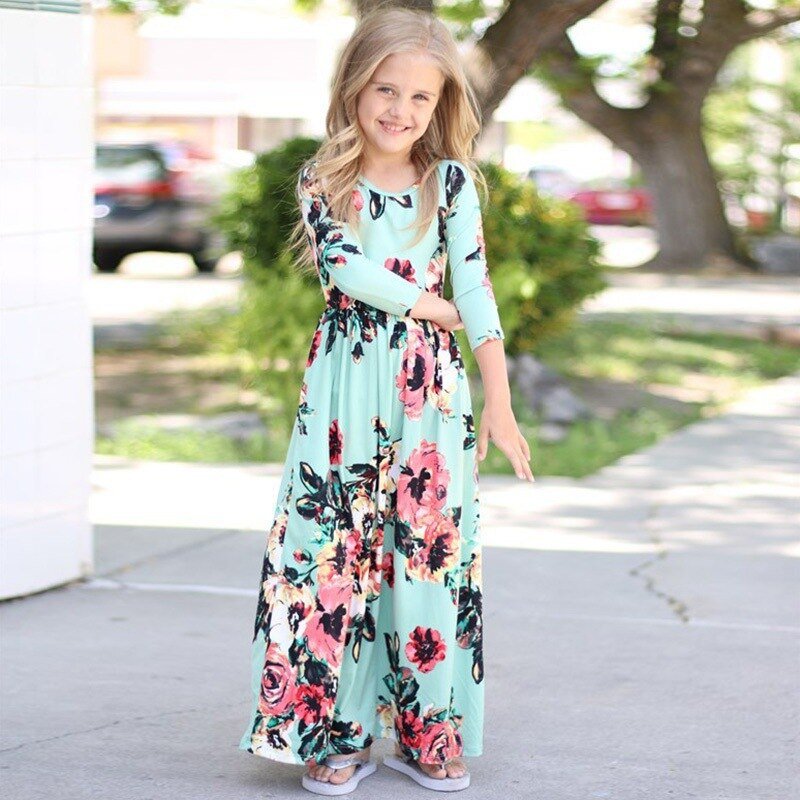 Kids Long Bohemia Maxi Dresses For Girls Clothes Teen Sundress Baby Girl Birthday Party Floral Dress Children's Beach Clothing