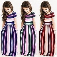 Kids Dresses For Girls Toddler Baby Girls Striped Beach Strap Clothes Long Dress Bohemian Children Party Beachwear Dress Outfits