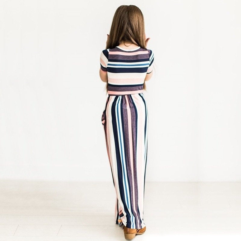 Kids Dresses For Girls Toddler Baby Girls Striped Beach Strap Clothes Long Dress Bohemian Children Party Beachwear Dress Outfits
