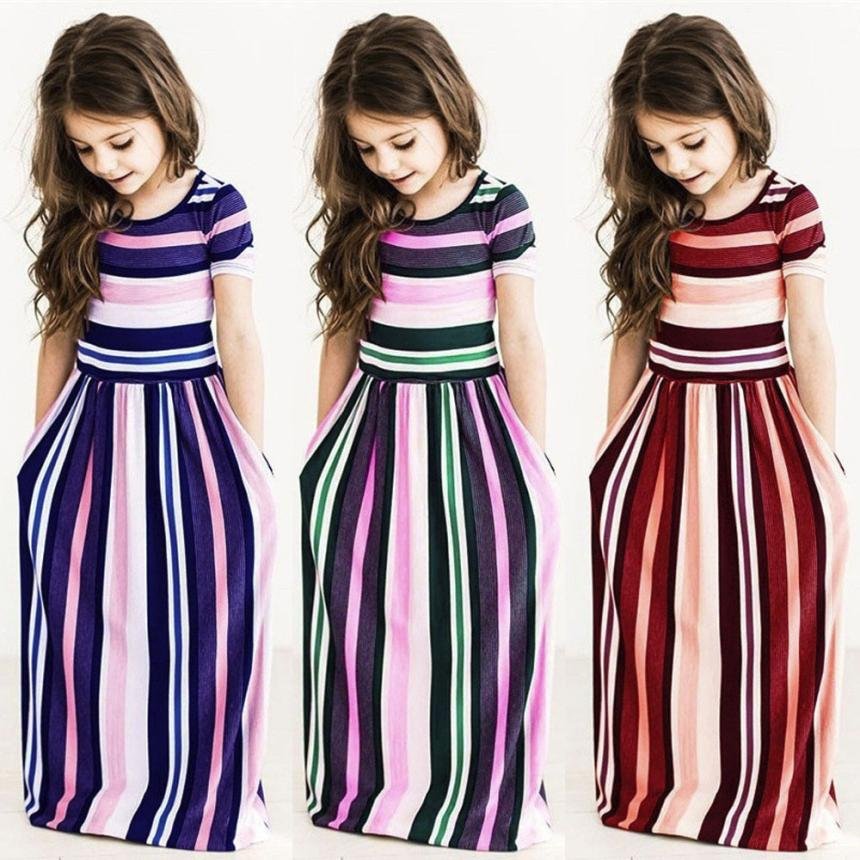 Kids Dresses For Girls Toddler Baby Girls Striped Beach Strap Clothes Long Dress Bohemian Children Party Beachwear Dress Outfits