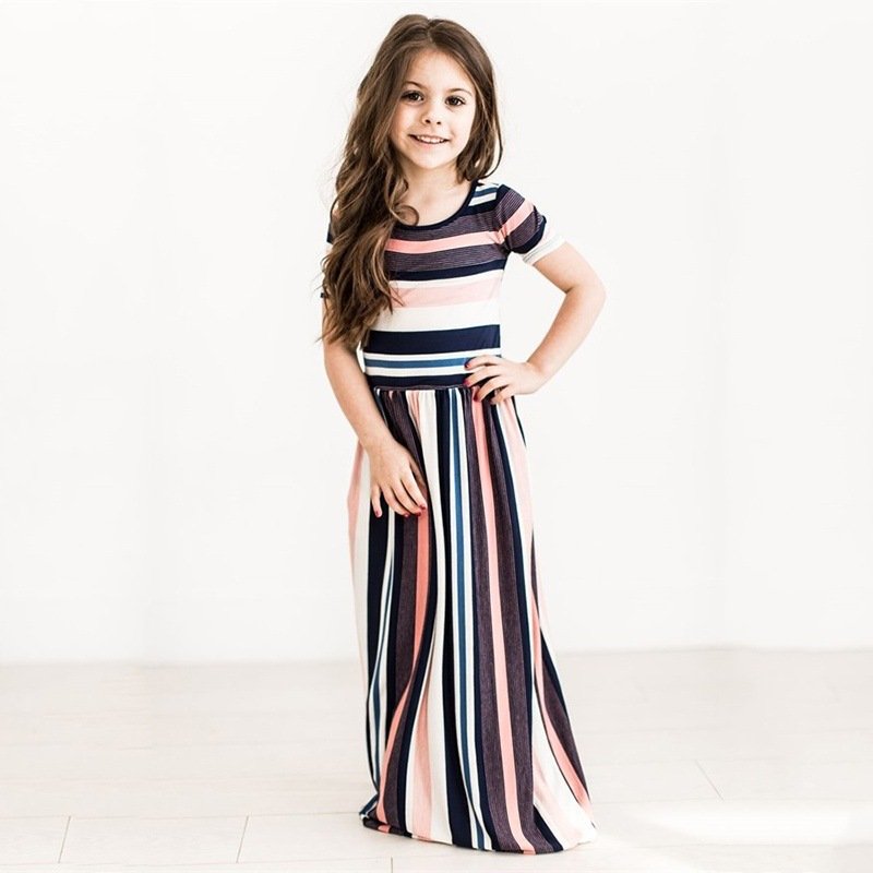 Kids Dresses For Girls Toddler Baby Girls Striped Beach Strap Clothes Long Dress Bohemian Children Party Beachwear Dress Outfits