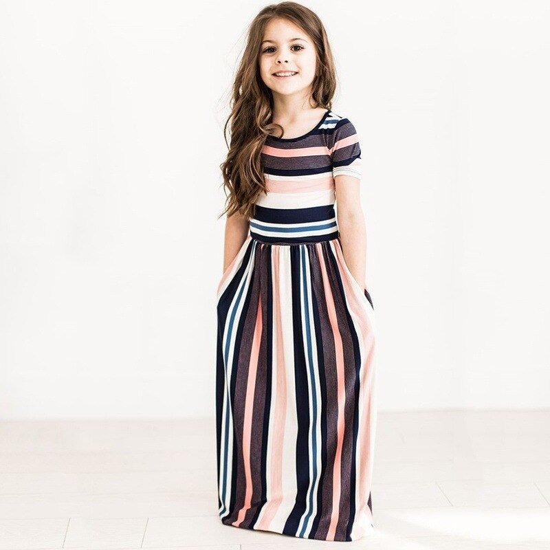 Kids Dresses For Girls Toddler Baby Girls Striped Beach Strap Clothes Long Dress Bohemian Children Party Beachwear Dress Outfits