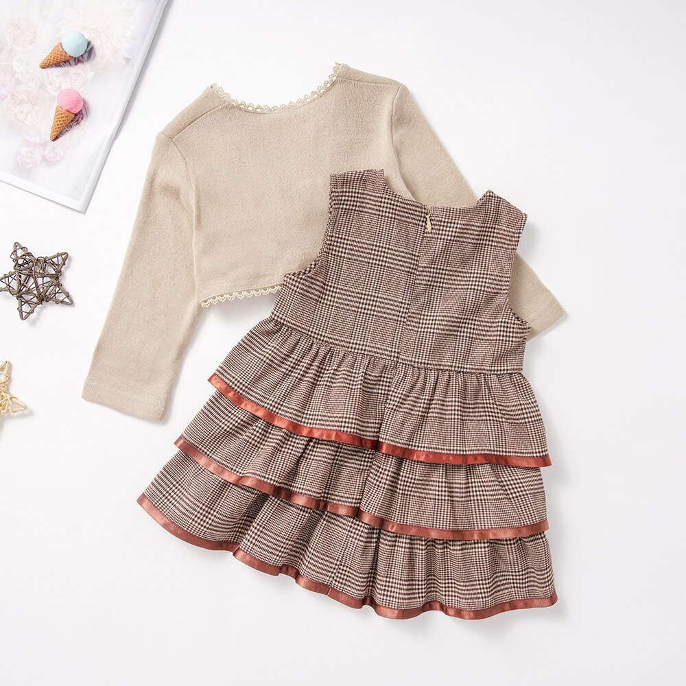 Micol Emilly Children Dress Long Sleeve Kids Clothing Sets 2 Pcs Girls Coat+Dress Korean Medieval Dress for Baby Girls 1-5 Years