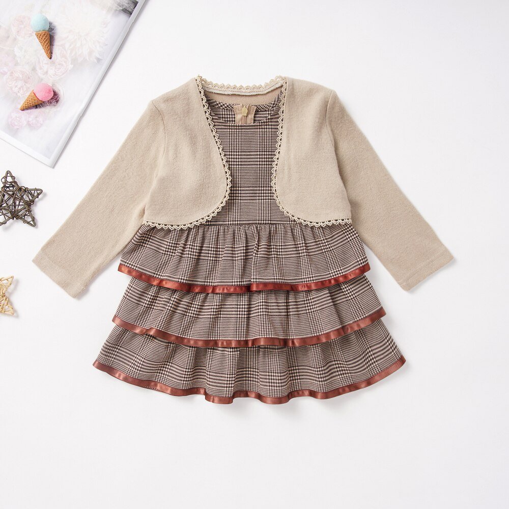 Micol Emilly Children Dress Long Sleeve Kids Clothing Sets 2 Pcs Girls Coat+Dress Korean Medieval Dress for Baby Girls 1-5 Years