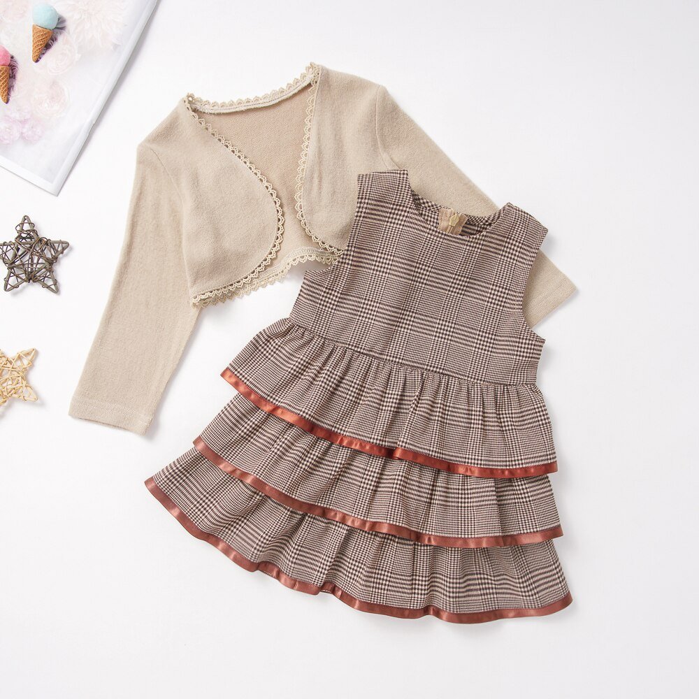 Micol Emilly Children Dress Long Sleeve Kids Clothing Sets 2 Pcs Girls Coat+Dress Korean Medieval Dress for Baby Girls 1-5 Years