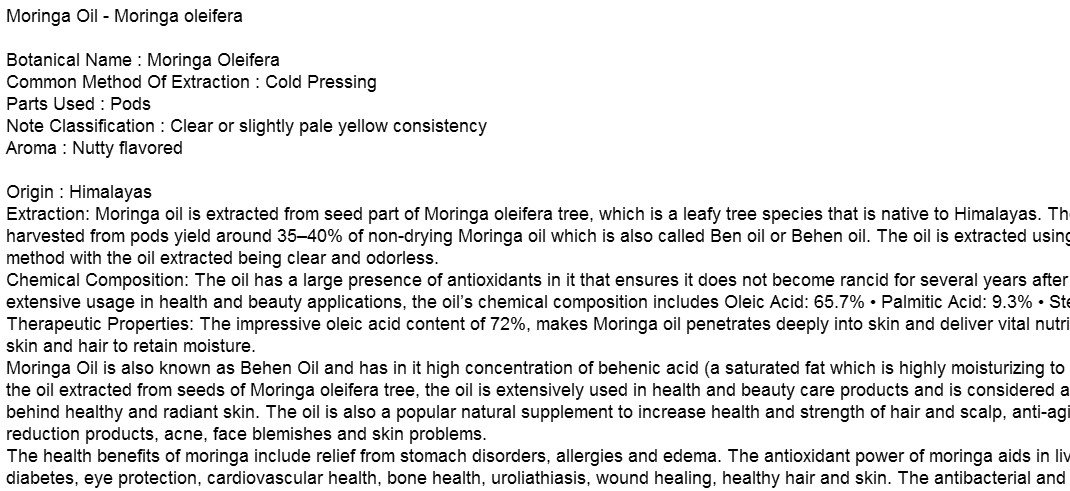 FRee Shipping Pure Moringa Oil (moringa oleifera) Cold Pressed 100% Natural Therapeutic Grade  5ML